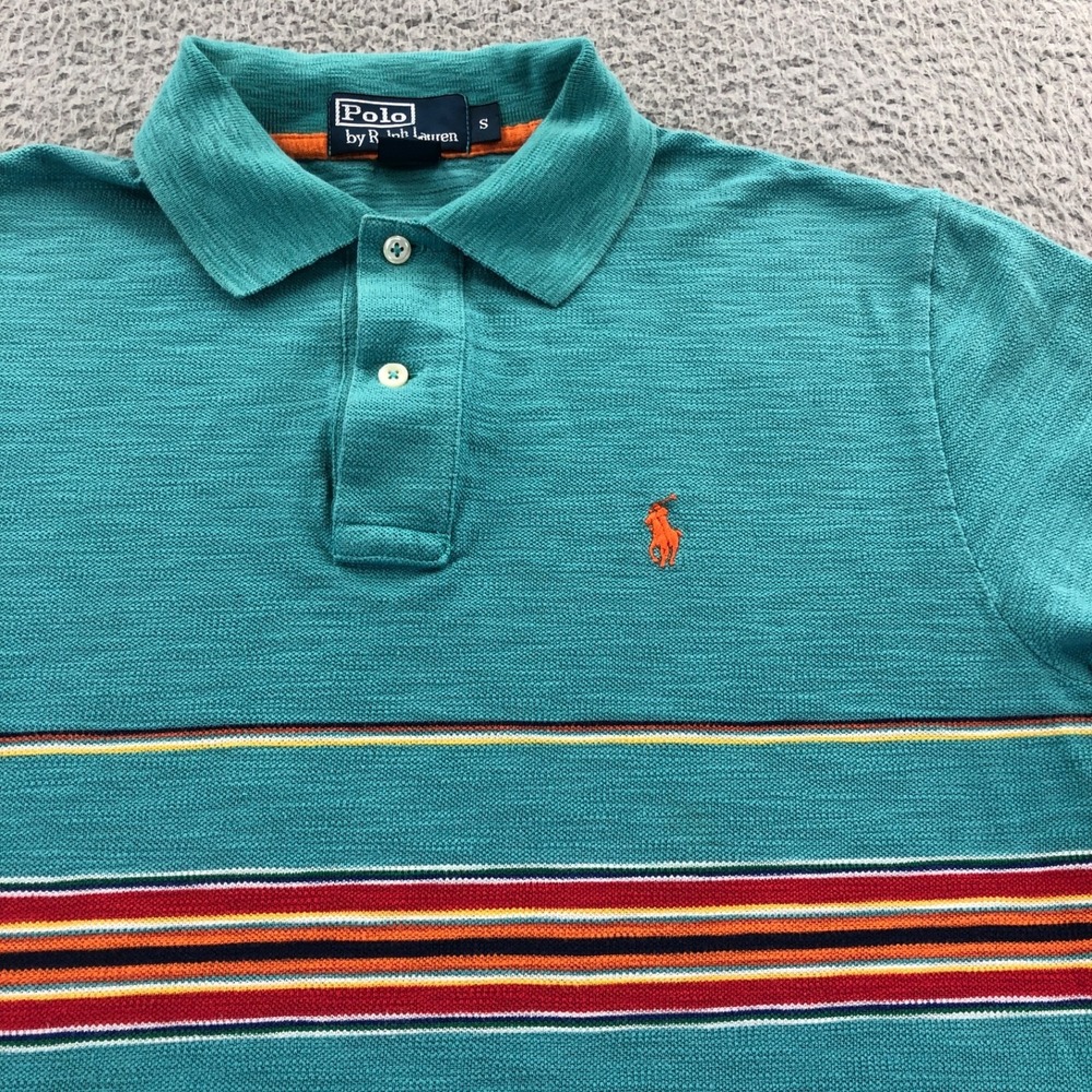 Vtg Polo Ralph Lauren Shirt Mens Small Aqua Green Striped Textured Woven Summer